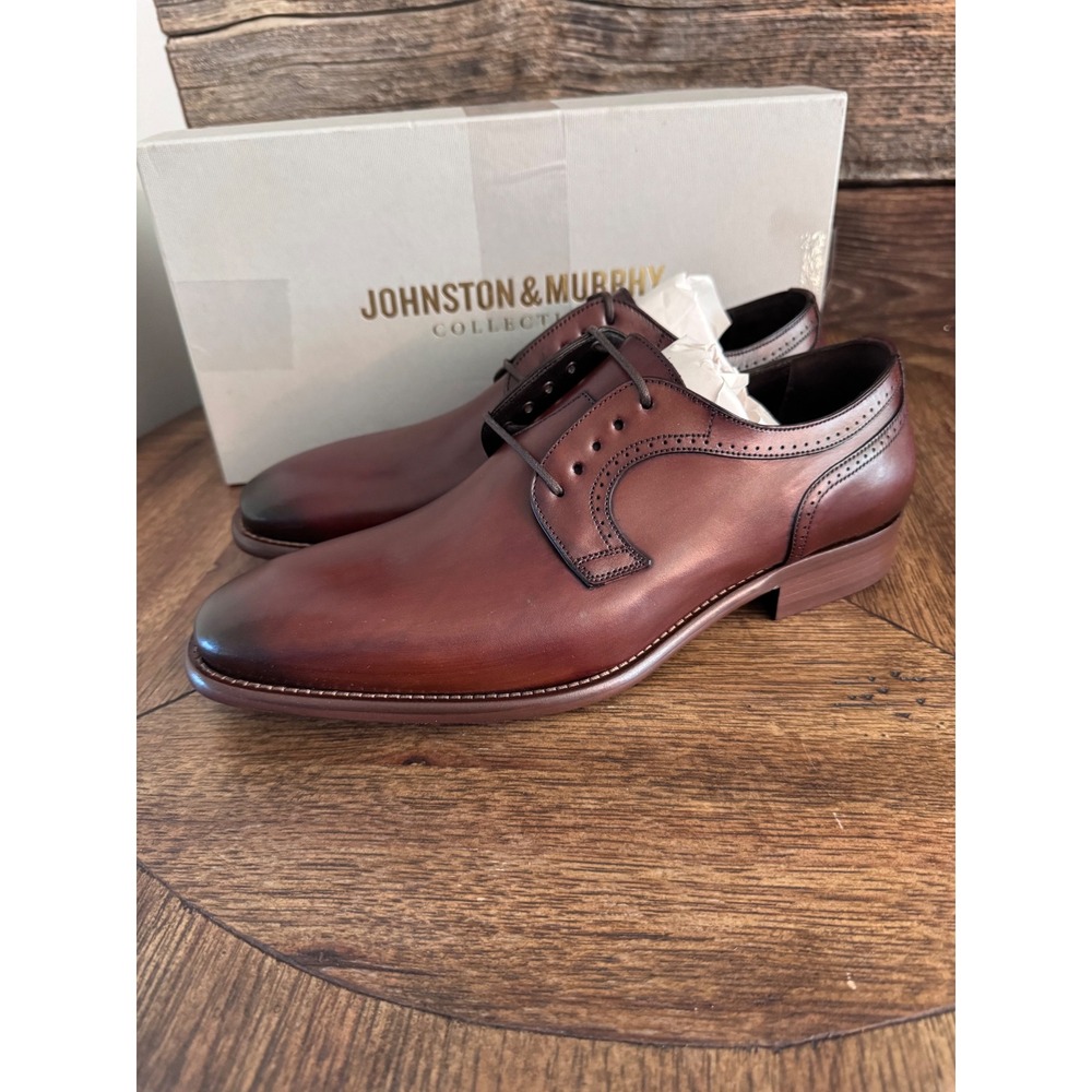 Johnston & Murphy Collection Cormac Brown Italian Calfskin Plain Toe Shoes 10 M